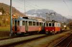 MVR/CEV: Bei meinem ersten Besuch der CEV im März 1979 konnte ich per Zufall in Blonay während nur einem sehr kurzen Moment die zwei ältesten Fahrzeuge zusammen auf einem Bild