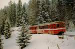 TRN/CMN: Doppeltraktion BDe 4/4 auf der Fahrt von Les Ponts-de-Martel nach La Chaux-de-Fonds im Dezember 1986.
Foto: Walter Ruetsch