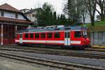 Da die alten Arosatriebwagen in Krze ausgemustert werden mssen, beschafften die CJ von der Frauenfeld-Wil Bahn 4 Triebwagen des Typs Be 4/4. Im Bild ist der umgebaute Be 4/4 616 abgestellt in Tramelan, 17.11.2014.