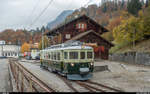 GFM Historique Ce 4/4 131 auf Extrafahrt am 3. November 2018 im Bahnhof Broc-Fabrique.