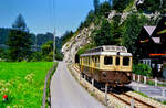 Motorwagen ABDeh 4/4 301 (Berner Oberland-Bahnen, BOB) nahe der Station Unterwasser auf der kleinen Privatbahn MIB (1988)  