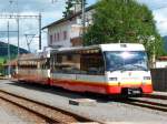 TRN 1000 mm - Salonsteuerwagen Ast 21 mit Triebwagen BDe 4/4 7 in Les Ponts de Martel bei der ausfahrt nach La Chaux de Fonds am 09.08.2008