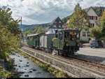 Abschied der Dampftraktion auf der Waldenburgerbahn. Am 23. September 2018 fanden die letzten drei Dampffahrten zwischen Waldenburg und Bubendorf mit der G 3/3 5  Gedeon Thommen  statt. Tickets dafür wurden ausschliesslich verschenkt und unter den Einwohnern des Waldenburgertals verlost.<br>
In Niederdorf an der Frenke. Ein störendes Auto wurde digital aus dem Bild entfernt.