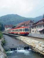 WB Regionalzug 39 von Waldenburg nach Liestal am 08.05.1993 in Niederdorf mit Steuerwagen voraus Bt 116 - Triebwagen BDe 4/4 16.