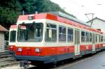 WB - BDe 4/4 12 am 08.09.1990 in Waldenburg - Triebwagen - SWP/SIG/BBC - Baujahr 1986 - 446 KW - 27,50t - Sitzpltze 2.Klasse 33 - Gepckabteil 2,10t - LP 18,20m - zulssige Geschwindigkeit 75 km/h  