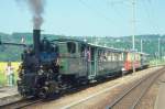 WB Dampfzug 130 von Liestal nach Waldenburg am 09.05.1993 in Bad Bubendorf mit Dampflok G 3/3 5 - B 43 - B 51 - B 48.