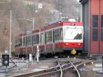 WB - Triebwagen BDe 4/4 14 mit 2 Steuerwagen abgestellt neben der Werksttte in Waldenburg am 30.12.2012 ..