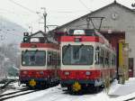 BDe 4/4 11 und 14 beim Depot in Waldenburg abgestellt am 23.02.13.