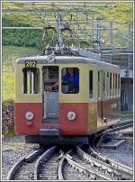 N 202 der Jungfraubahn wird am 30.07.08 gebraucht und wird aus dem Depot an der Kleinen Scheidegg ausgefahren. (Jeanny)