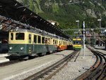 Weitere Bilder zum Abschied der JB BDhe 2/4 201 und Bt 25 am 22.8.2016: Abfahrtsbereit nach Lauterbrunnen um 17:15 Uhr. Augenzeugin BDHe 4/8 149 der WAB.