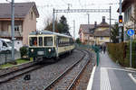 Le LEB des sixties adieu.
Lausanne Echallens Bercher Bahn/LEB.
Durch die Inbetriebnahme von weiteren neuen Stadler Zügen konnte nun das Rollmaterial aus dem Jahre 1966 endgültig aus dem Betrieb zurückgezogen werden.
Am 2. Februar 2020 fanden die Abschiedsfahrten auf der gesamten Strecke Lausanne Flon – Bercher statt.
Leider war das Wetter dabei so traurig wie der Abschied.
Echallens, 2. Februar 2020.
Foto: Walter Ruetsch