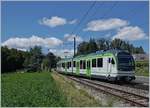 Der neue LEB Be 4/8 62 verlässt als Dienstzug (oder Testfahrt?) den Bahnhof von Jouxtens-Mézery in Richtung Lausanne    22.