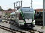 LEB - Triebzug RBe 4/8 42 bei Testfahrten im Depot-Bahnhofsareal von Echallens am 19.05.2010