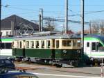 LEB - Salonriebwagen Are 4/4 25 im Bahnbareal in Echallens am 16.03.2012 .. Foto wurde von auserhalb des Bahnareal aus Gemacht ..