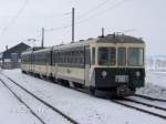 Aus dem Archiv: Be 4/4 Pendelzug, Zug Nr. 26, in Bercher. Der Zug wurde nun auf ein Abstellgleis manvriert, um bis zum spten Nachmittag zu warten. 02.02.2009.