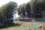 Monte Generoso Bahn,Kreuzung mit einem bergwrts fahrenden Zug bei der Station  Bellavista  1223m..M.09.09.13
