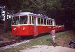 Als die Ferrovia Monte Generoso noch mit Diesel fuhr: Bhm3/4 4 mit seinem Zusatzwagen  in Bellavista. 23.Juli 1970 