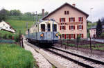 MOB/BC: MOB Nostalgiezug aus dem Jahre 1905 der Museumsbahn Blonay Chamby mit BCFe 4/4 11 + BC 22  bei Montbovon im Mai 2005.