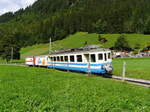 Goldenpass MOB - Fotoextrafahrt mit dem Be 4/4 1003 und den Güterwagen Gk 513 und X 65 unterwegs bei Matten am 26.08.2017