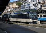 Fahrzeuge der MOB mit alten und neuen Anstrich.
Ge 4/4 8004 in Montreux am 18. Januar 2019.
Foto: Walter Ruetsch 