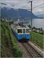 Der MOB ABDe 8/8 4002 VAUD auf der Fahrt nach Chernex kurz vor Châtelard VD.