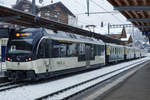 Montreux-Berner Oberland-Bahn/MOB.
Bahnhof Gstaad am 27. Dezember 2019 bei sehr schlechtem Winterwetter.
Foto: Walter Ruetsch