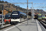 Bahnhofsimpressionen Zweisimmen vom 8. Januar 2020.
Bern-Lötschberg-Simplon-Bahn/BLS.
Montreux-Berner Oberland-Bahn/MOB.
Verschiedene Gesichter auf schmaler und normaler Spur.
Foto: Walter Ruetsch
