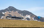 Festival International de Ballons de Château-d'Oex.<br>
MVR GTW ABeh 2/6 7505 am 25. Januar 2020 als Extrazug nach Montreux ausgangs Château-d'Oex.