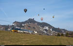 Festival International de Ballons de Château-d'Oex.<br>
MOB GDe 4/4 6005 mit GoldenPass Panoramic am 25. Januar 2020 bei Château-d'Oex.