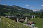 Während man bei den Zügen aus Richtung Zweisimmen erst sieht was da kommt, wenn sie bereits auf dem Grubenbach Viadukt bei Gstaad sind, erspäht man die Züge aus der Gegenrichtung
