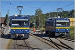 Gleisbauarbeiten bei der CEV: die beiden MOB Gem 2/2 2504 und 2502 bereiten sich in Blonay  vor, einen leeren Kieswangenzug zur MOB via Chamby zu führen.

27. August 2020
