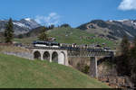 Am 02.04.2021 sind MOB ABe 4/4 9301 und Be 4/4 9201 unterwegs mit dem Golden Pass Panoramic von Zweisimmen nach Montreux und konnte hier bei Château-d'Oex aufgenommen werden.