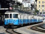 MOB - Regionalzug mit Triebwagen ABDe 8/8 4001 und 3 Personenwagen BD + AB + B im Bahnhof von Montreux am 05.04.2008