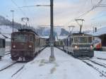 bls + MOB - Bahnhof Zweisimmen mit bls Re 4/4 168 und MOB GDe 4/4 6001 am 04.12.2010