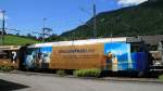 MOB Ge 4/4 8004 mit Golden Pass Eigenwerbung eingereiht im Golden Pass Panoramic VIP von Zweisimmen nach Montreux im Bahnhof von Zweisimmen. (07.08.2012)