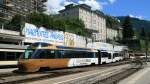 MOB Golden Pass Panoramic VIP mit Steuerwagen Ast 152 im Bahnhof von Montreux.