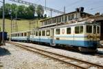 BDe 4/4 3001 + ABt 3301 im Bahnhofsareal von Zweisimmen am 01.07.2006