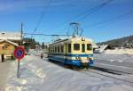 Der Diensttriebwagen Be 4/4 1003 als Dienstfahrt im Bahnhof Schnried, 18.01.2013.