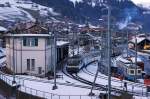 MOB: Zug 2229  GOLDENPASS PANORAMIC  mit einer GDe 4/4 bei der Ausfahrt Zweisimmen am 2.