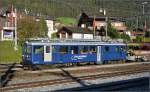 BDe 4/4 3002 der Montreux-Oberland-Bahn in Zweisimmen. Dieser Triebwagen wurde 1944 von der SIG und BBC gebaut. 2012 hat er den dunkelblauen Anstrich für ein Dienstfahrzeug erhalten. September 2014. 