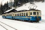 MOB: Regionalzug Zweisimmen-Gstaad bestehend aus dem Be 4/4 1002 (ex BA ABe 4/4 4) und zwei 2 B4 mit oP der Serie 203-206, die aus Umbauten entstanden sind.