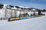 GDe 4/4 6003 zieht am 06.02.2016 den Regio 2217 / GoldenPass Classic von Schönried Richtung Gruben.