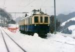 MOB: De 4/4 28 (1924) auf einer Dienstfahrt in Allières im Winter 1996.