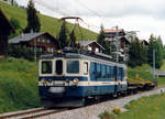 MOB: Schienentransport mit dem BDe 4/4 3004 bei Schönried im Juni 1983.