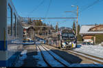 Der Zug mit dem Be 4/4 5001 wirkt derzeit als Kunstobjekt in der Ausstellung  Elevation 1049  in Gstaad mit.