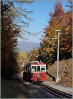 Der CEV BDeh 2/4 73 als Regionalzug 1379 zwischen Bois de Chexbres und Fayaux. 
27. Okt. 2015