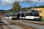 MVR/CEV: Bald Geschichte. Am 20. Oktober 2016 warten die Triebzüge Be 2/6 7003 und ABeh 2/6 7501  SURF  in Blonay gemeinsam auf den nächsten Einsatz.
Foto: Walter Ruetsch 