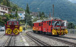 125 Jahre Glion - Rochers de Naye am 16. September 2017: Hem 2/2 11 mit der neuen Xrote 4 neben der alten Schleuderkomp in Glion.