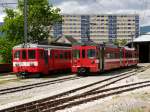 NStCM - Triebwagen BDe 4/4  232 und BDe 4/4 211 mit Steuerwagen ABt 302 im Depotareal in Nyon am 06.05.2015