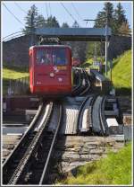 Untere Schiebebhne mit Triebwagen 26 in Aemsigen.